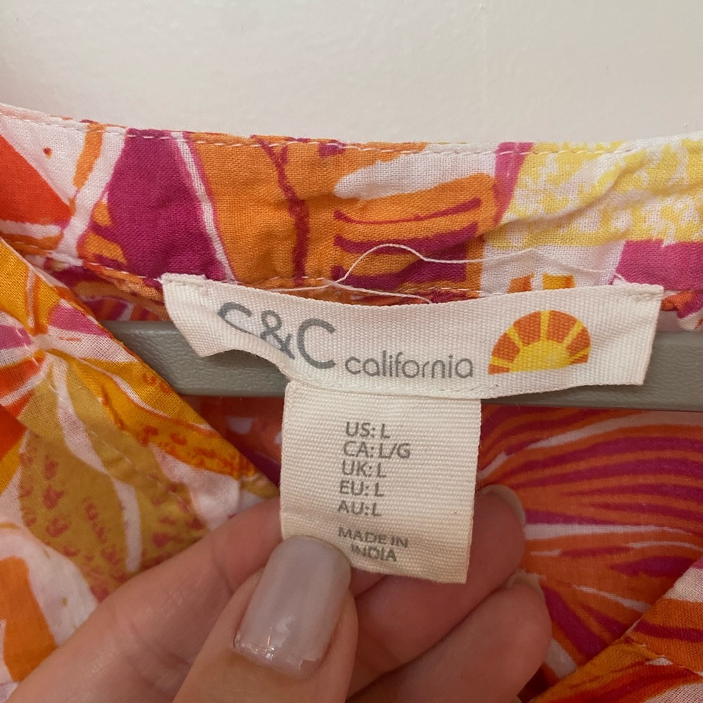 C&C California Tropical Floral Boho Tassel Peasant Tunic Coverup Blouse Large - Picture 3 of 4